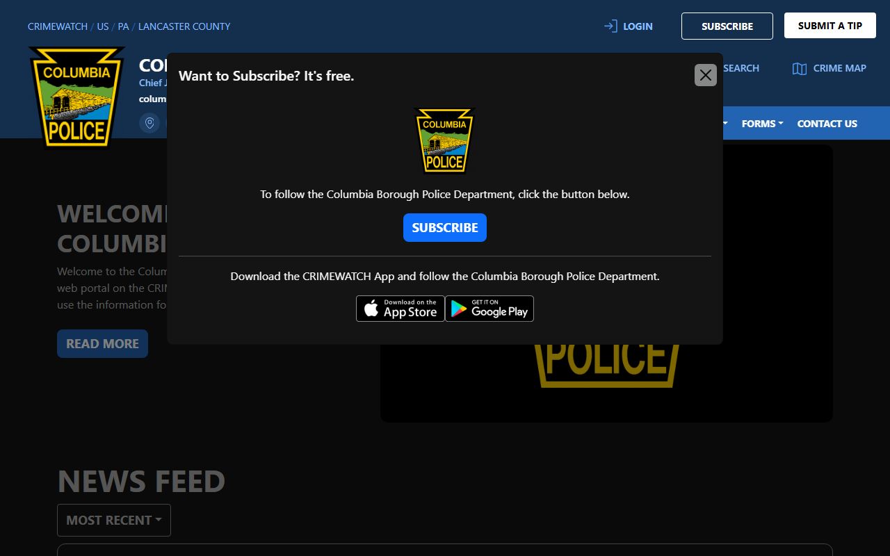 Columbia Police Department website for Columbia 24 hour booking information