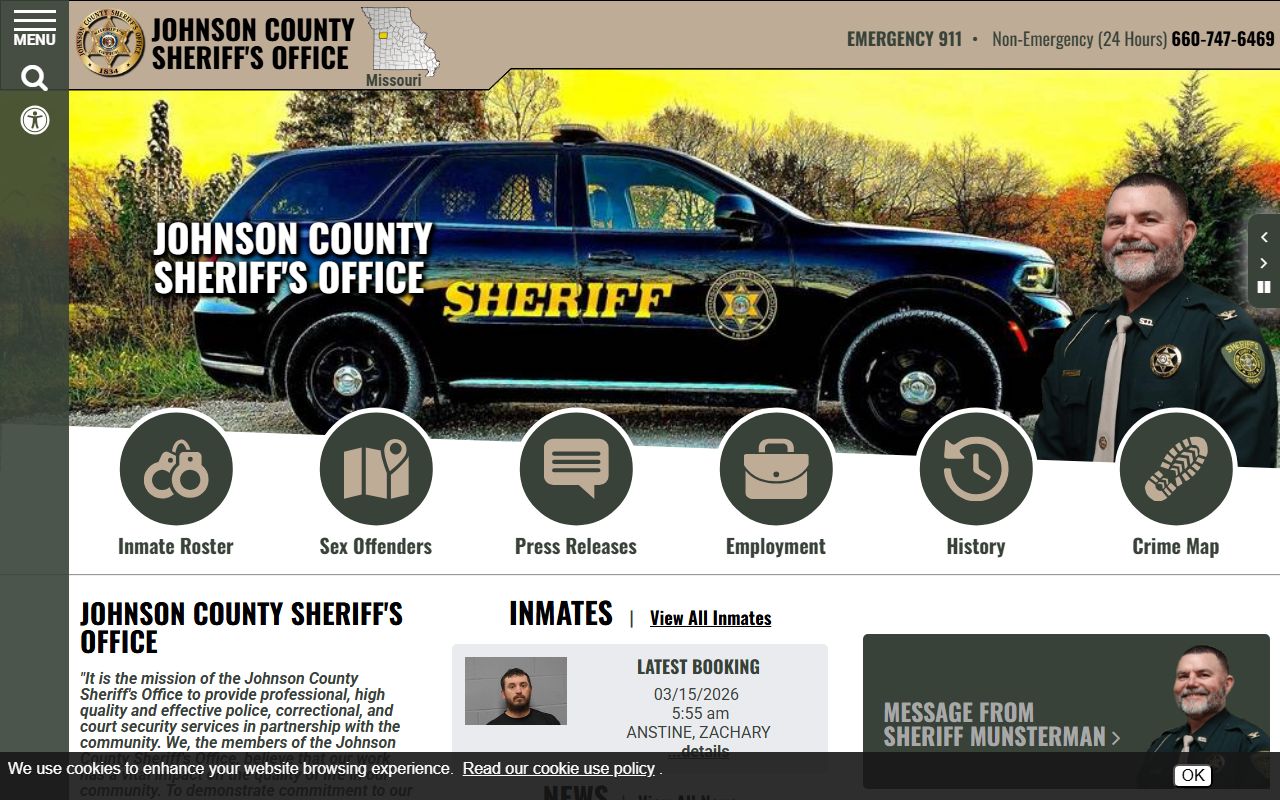 Jackson County Sheriff's Office website for Independence 24 hour booking searches