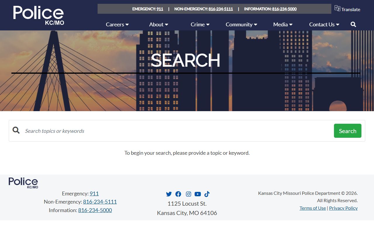 Kansas City Police Department search portal for Kansas City 24 hour booking records