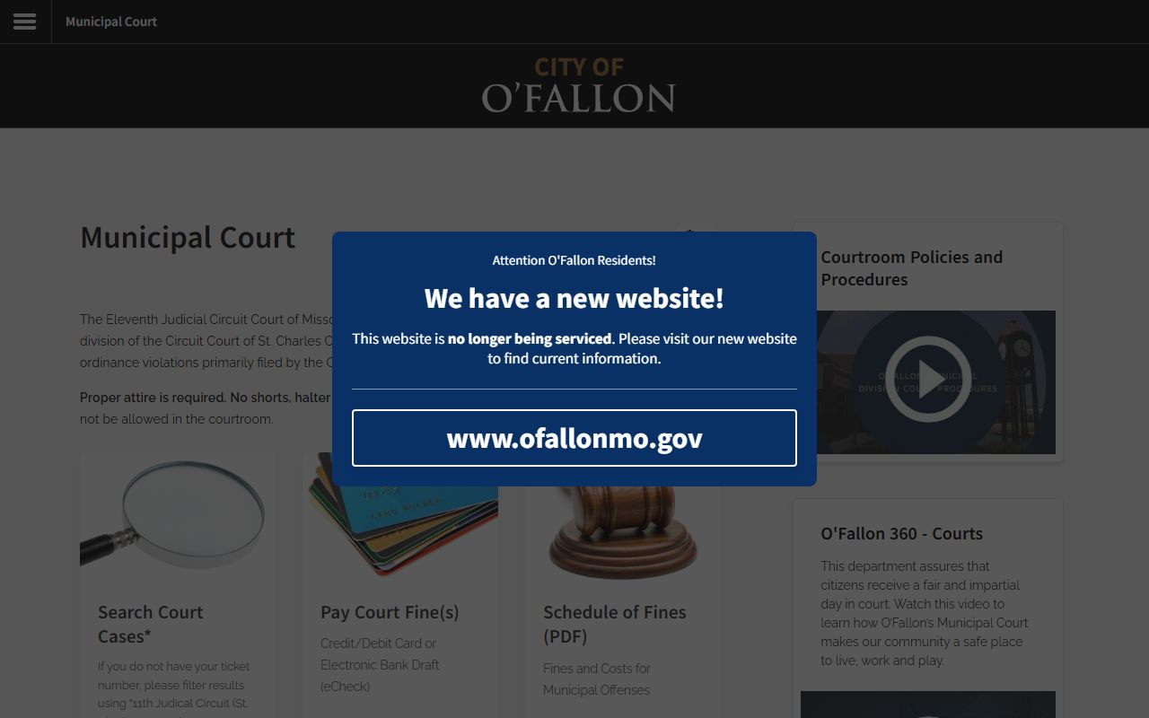 O'Fallon Municipal Court website for O'Fallon 24 hour booking case information