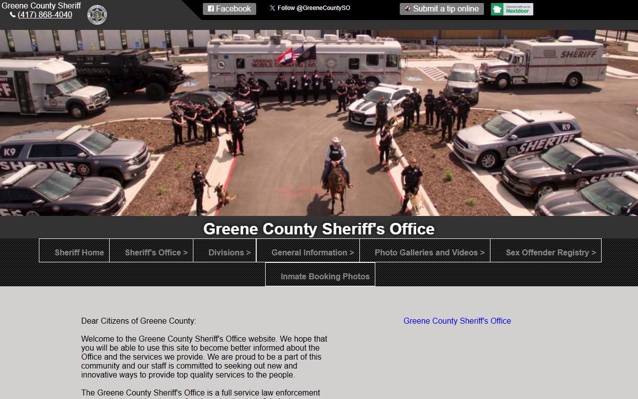 Greene County Sheriff's Office website for Springfield 24 hour booking information