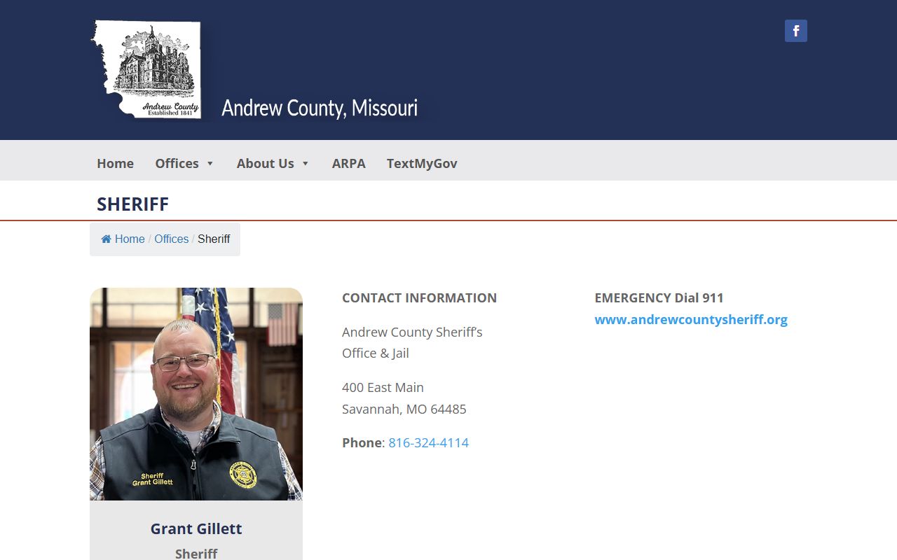 Andrew County Sheriff's Office for 24 hour booking records in Savannah Missouri