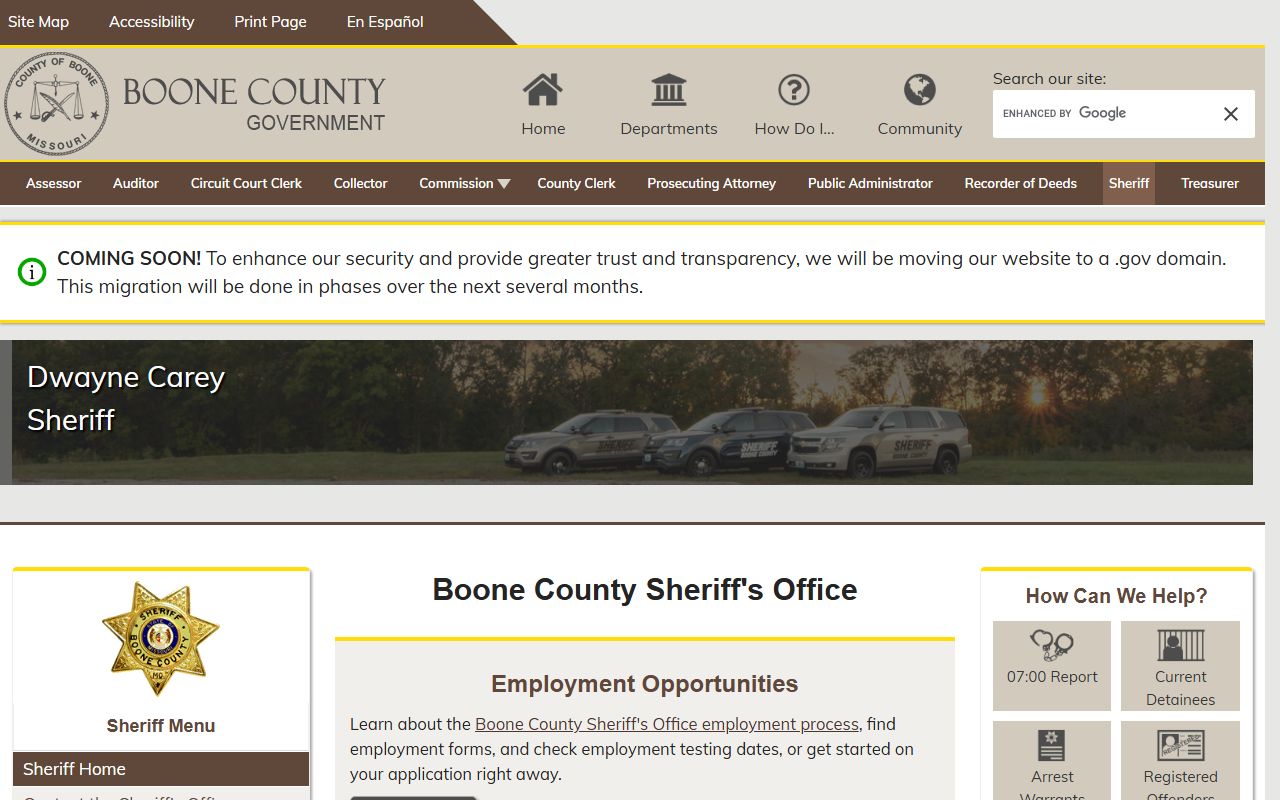 Boone County Sheriff's Office in Columbia Missouri for 24 hour booking records