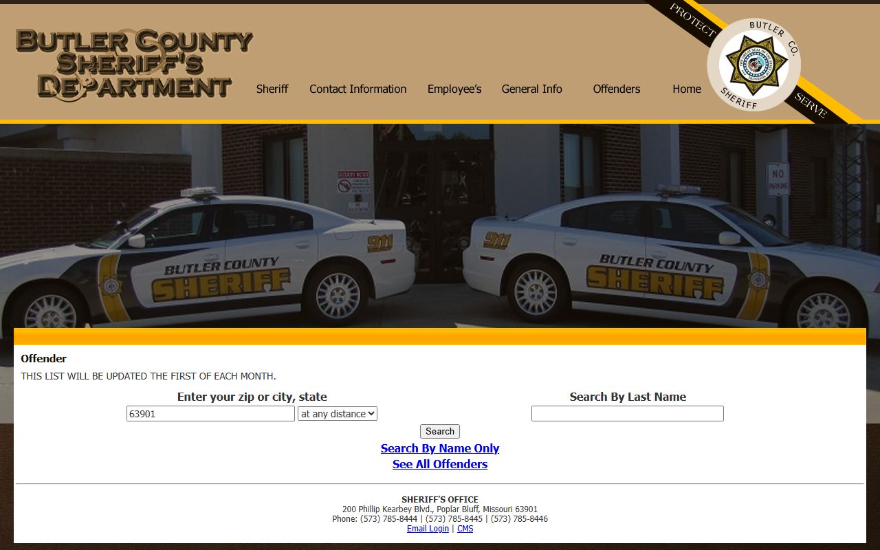Butler County offender search tool for 24 hour booking data in Poplar Bluff