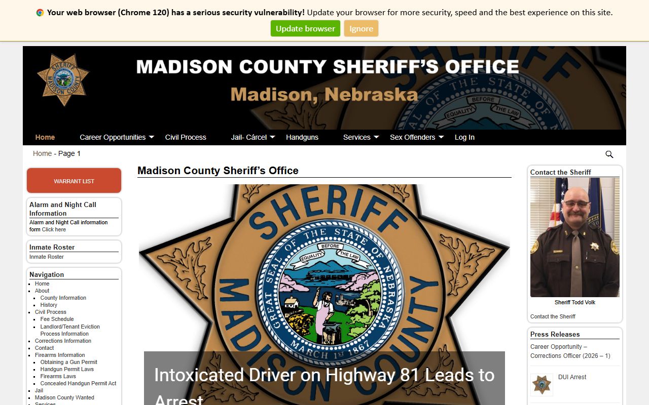 Madison County Sheriff's Office website for 24 hour booking records