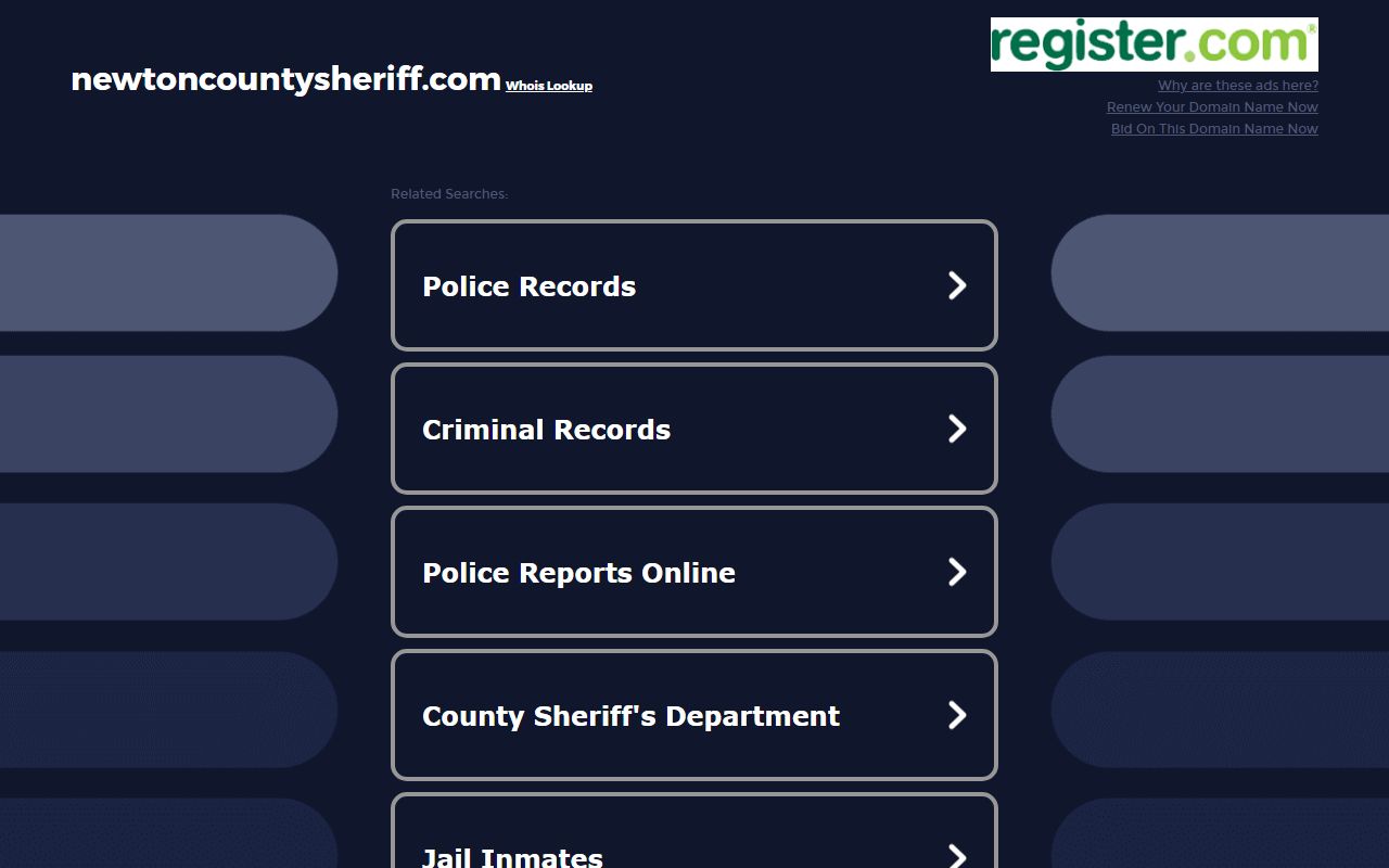 Newton County Sheriff's Office website showing 24 hour booking and jail information