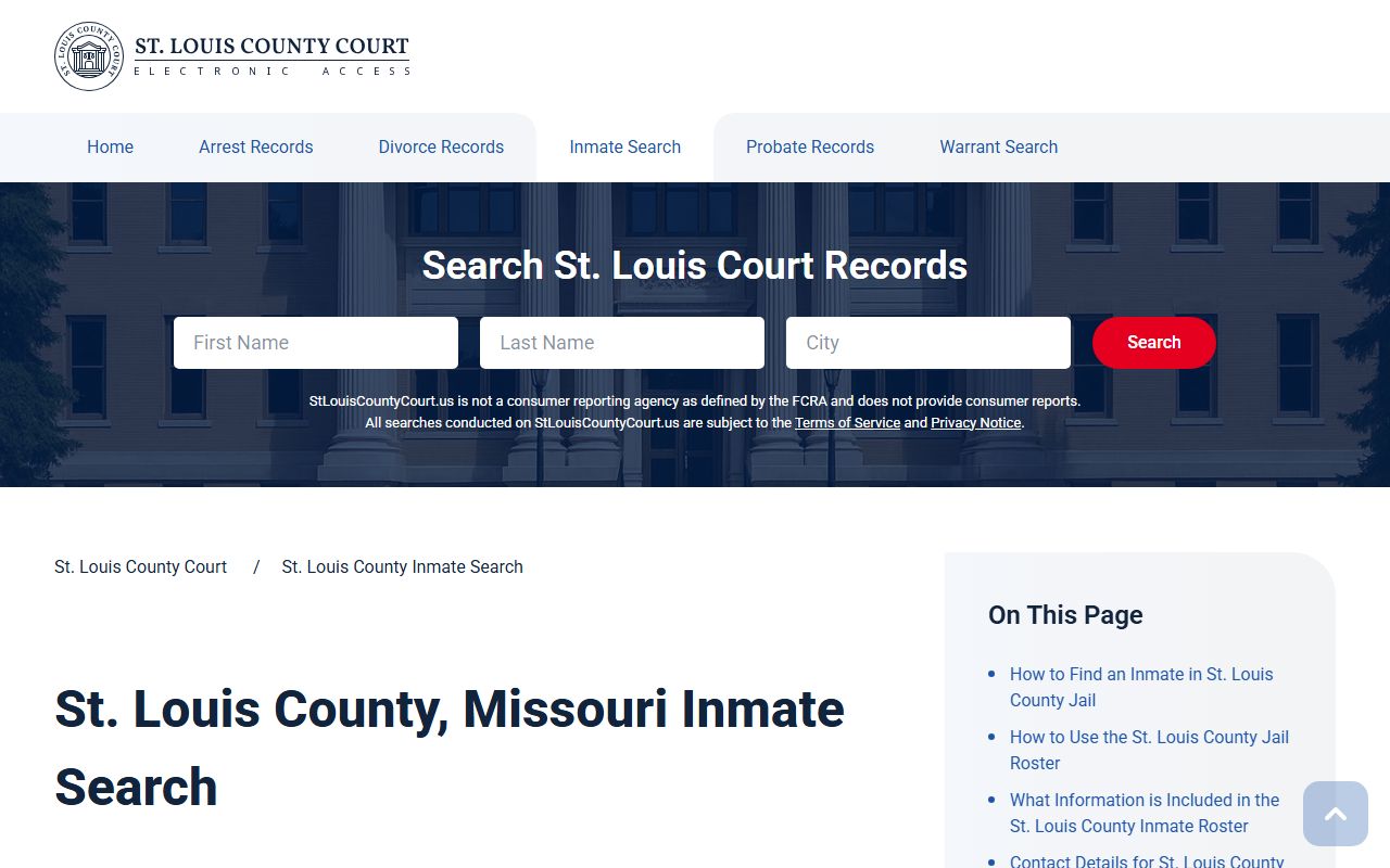 St. Louis County inmate search for 24 hour booking records