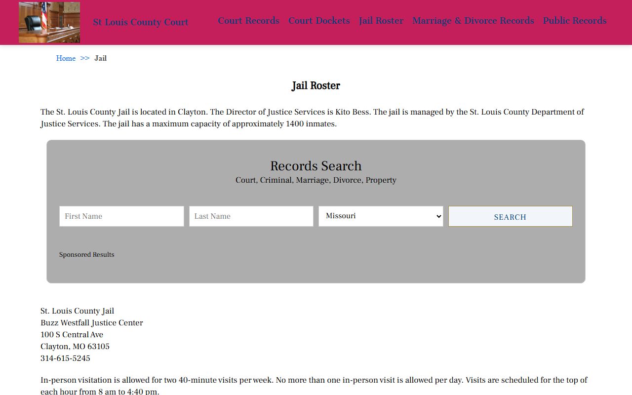 St. Louis County jail roster showing current inmates and 24 hour booking data