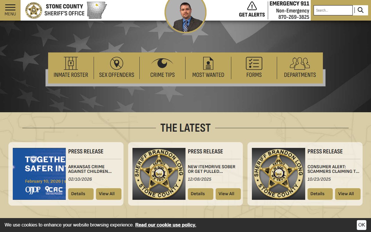 Stone County Sheriff's Office website for 24 hour booking records